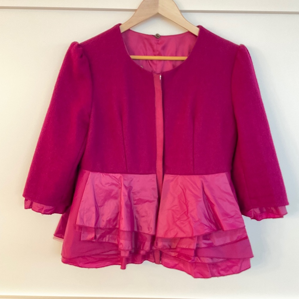Burberry Peplum Wool Jacket Magenta Size Medium